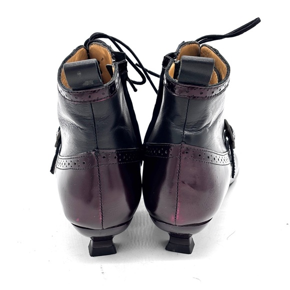 John Fluevog The Bronte Burgundy Black Leather Ankle Boots - Picture 4 of 8